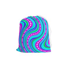 Swirls Pattern Design Bright Aqua Drawstring Pouch (medium)