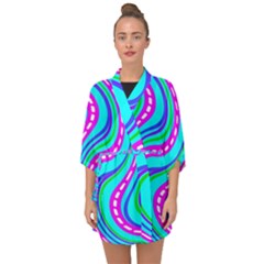 Swirls Pattern Design Bright Aqua Half Sleeve Chiffon Kimono