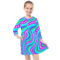 Swirls Pattern Design Bright Aqua Kids  Quarter Sleeve Shirt Dress