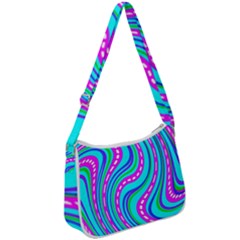 Swirls Pattern Design Bright Aqua Zip Up Shoulder Bag