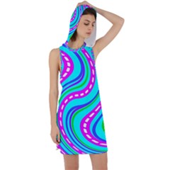 Swirls Pattern Design Bright Aqua Racer Back Hoodie Dress