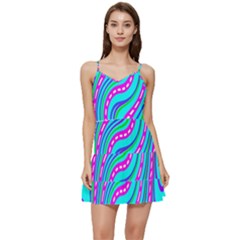 Swirls Pattern Design Bright Aqua Short Frill Dress