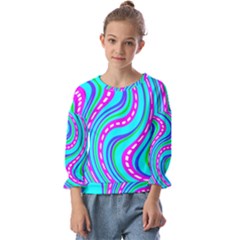 Swirls Pattern Design Bright Aqua Kids  Cuff Sleeve Top