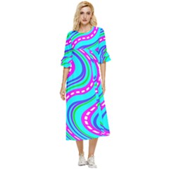 Swirls Pattern Design Bright Aqua Double Cuff Midi Dress