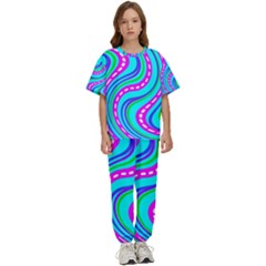 Swirls Pattern Design Bright Aqua Kids  T-shirt And Pants Sports Set