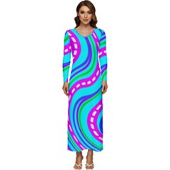 Swirls Pattern Design Bright Aqua Long Sleeve Longline Maxi Dress