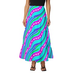 Swirls Pattern Design Bright Aqua Tiered Ruffle Maxi Skirt