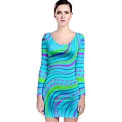 Pattern Swirl Pink Green Aqua Long Sleeve Bodycon Dress