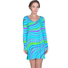 Pattern Swirl Pink Green Aqua Long Sleeve Nightdress