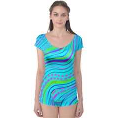 Pattern Swirl Pink Green Aqua Boyleg Leotard 