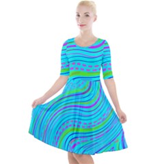 Pattern Swirl Pink Green Aqua Quarter Sleeve A-line Dress With Pockets