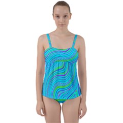 Pattern Swirl Pink Green Aqua Twist Front Tankini Set