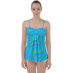 Pattern Swirl Pink Green Aqua Babydoll Tankini Top