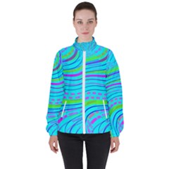 Pattern Swirl Pink Green Aqua Women s High Neck Windbreaker