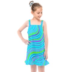 Pattern Swirl Pink Green Aqua Kids  Overall Dress