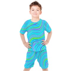 Pattern Swirl Pink Green Aqua Kids  T-shirt And Shorts Set