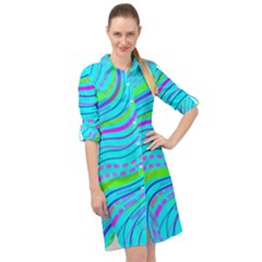 Pattern Swirl Pink Green Aqua Long Sleeve Mini Shirt Dress