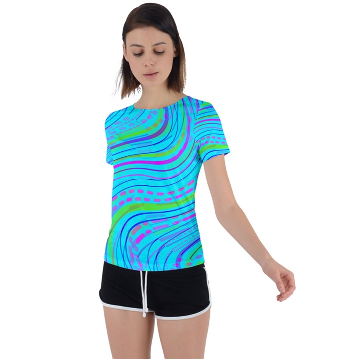 Pattern Swirl Pink Green Aqua Back Circle Cutout Sports T-Shirt