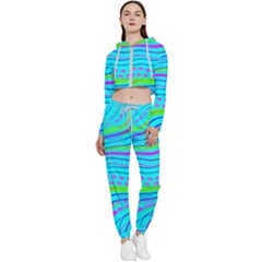 Pattern Swirl Pink Green Aqua Cropped Zip Up Lounge Set