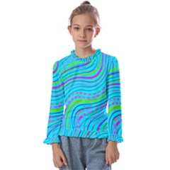 Pattern Swirl Pink Green Aqua Kids  Frill Detail T-shirt