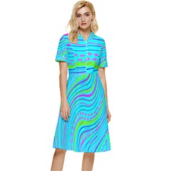 Pattern Swirl Pink Green Aqua Button Top Knee Length Dress