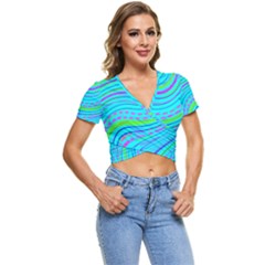 Pattern Swirl Pink Green Aqua Short Sleeve Foldover T-shirt