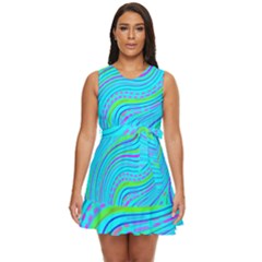 Pattern Swirl Pink Green Aqua Waist Tie Tier Mini Chiffon Dress