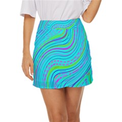 Pattern Swirl Pink Green Aqua Mini Front Wrap Skirt