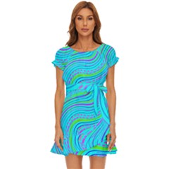 Pattern Swirl Pink Green Aqua Puff Sleeve Frill Dress