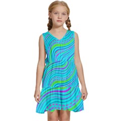 Pattern Swirl Pink Green Aqua Kids  Sleeveless Tiered Mini Dress