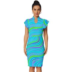 Pattern Swirl Pink Green Aqua Vintage Frill Sleeve V-neck Bodycon Dress