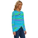 Pattern Swirl Pink Green Aqua Long Sleeve Crew Neck Pullover Top View3