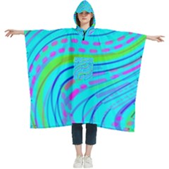 Pattern Swirl Pink Green Aqua Women s Hooded Rain Ponchos