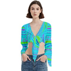 Pattern Swirl Pink Green Aqua Trumpet Sleeve Cropped Top