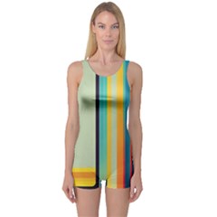 Colorful Rainbow Striped Pattern Stripes Background One Piece Boyleg Swimsuit