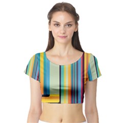 Colorful Rainbow Striped Pattern Stripes Background Short Sleeve Crop Top