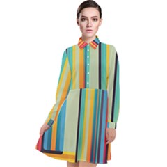 Colorful Rainbow Striped Pattern Stripes Background Long Sleeve Chiffon Shirt Dress