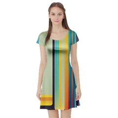 Colorful Rainbow Striped Pattern Stripes Background Short Sleeve Skater Dress