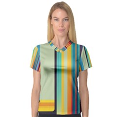 Colorful Rainbow Striped Pattern Stripes Background V-neck Sport Mesh T-shirt