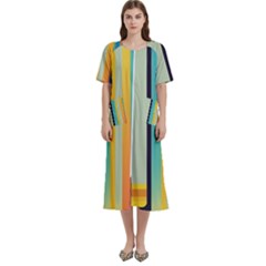 Colorful Rainbow Striped Pattern Stripes Background Women s Cotton Short Sleeve Nightgown