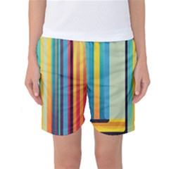 Colorful Rainbow Striped Pattern Stripes Background Women s Basketball Shorts