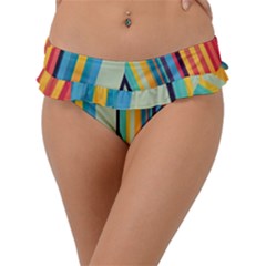 Colorful Rainbow Striped Pattern Stripes Background Frill Bikini Bottoms