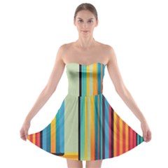 Colorful Rainbow Striped Pattern Stripes Background Strapless Bra Top Dress