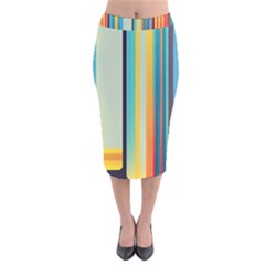 Colorful Rainbow Striped Pattern Stripes Background Velvet Midi Pencil Skirt