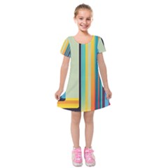 Colorful Rainbow Striped Pattern Stripes Background Kids  Short Sleeve Velvet Dress