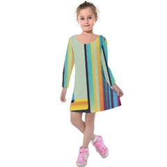 Colorful Rainbow Striped Pattern Stripes Background Kids  Long Sleeve Velvet Dress