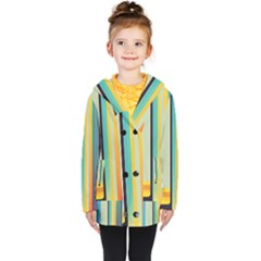 Colorful Rainbow Striped Pattern Stripes Background Kids  Double Breasted Button Coat