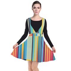 Colorful Rainbow Striped Pattern Stripes Background Plunge Pinafore Dress