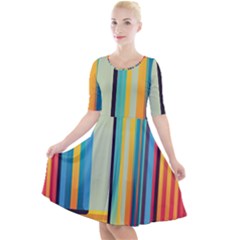 Colorful Rainbow Striped Pattern Stripes Background Quarter Sleeve A-line Dress by Ket1n9