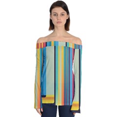 Colorful Rainbow Striped Pattern Stripes Background Off Shoulder Long Sleeve Top